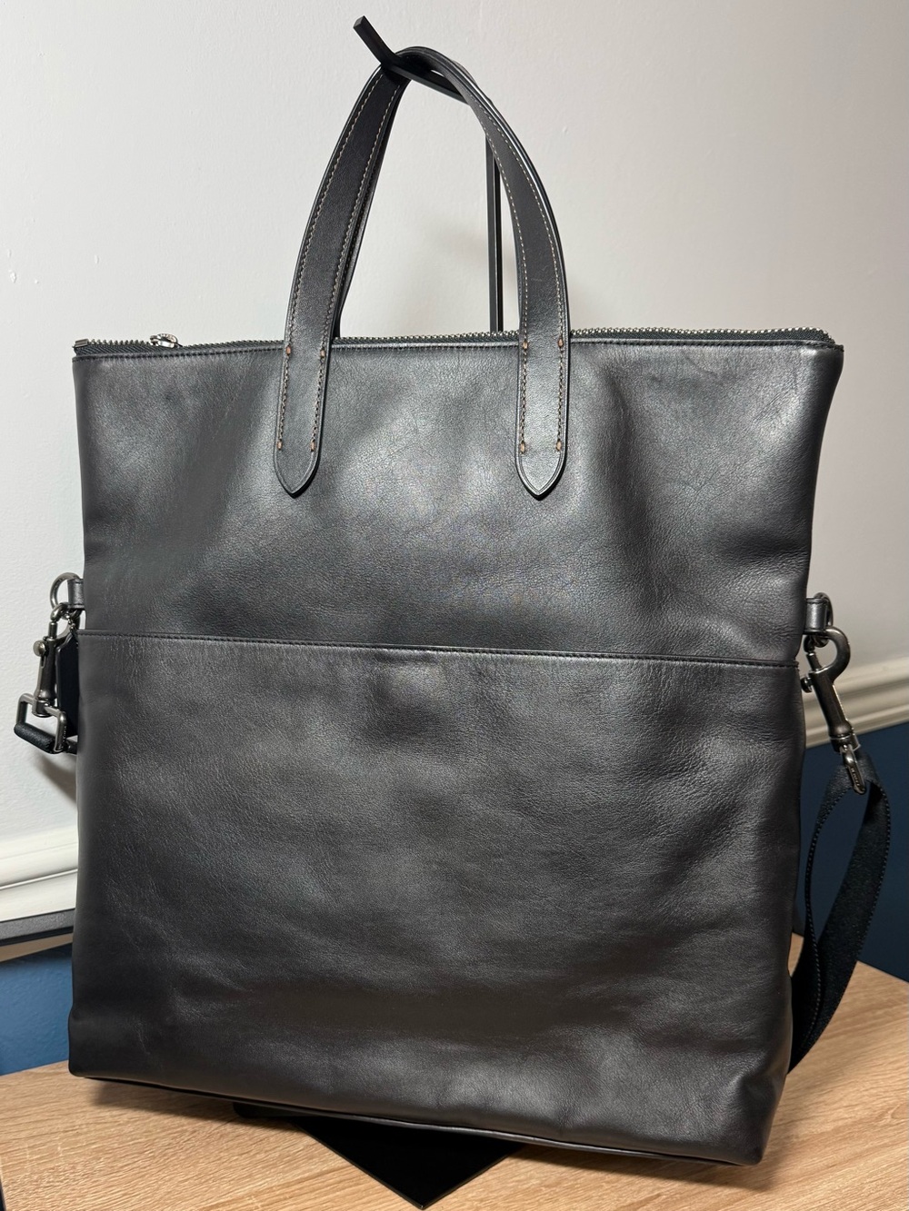 Coach Graham Foldover Tote Black Leather Crossbody Messenger Bag F50712 - Picture 3 of 12
